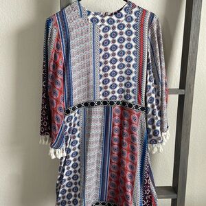 Valia Red and Blue Geometric Midi Dress